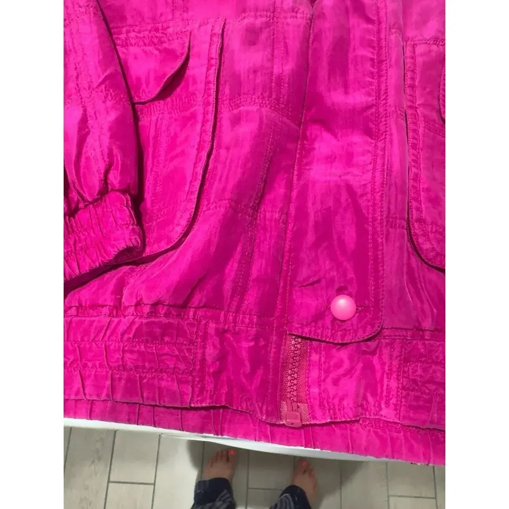 Vintage Bocoo 100% Silk Fuchsia Pink Quilted Bomber Jacket Size M Y2K